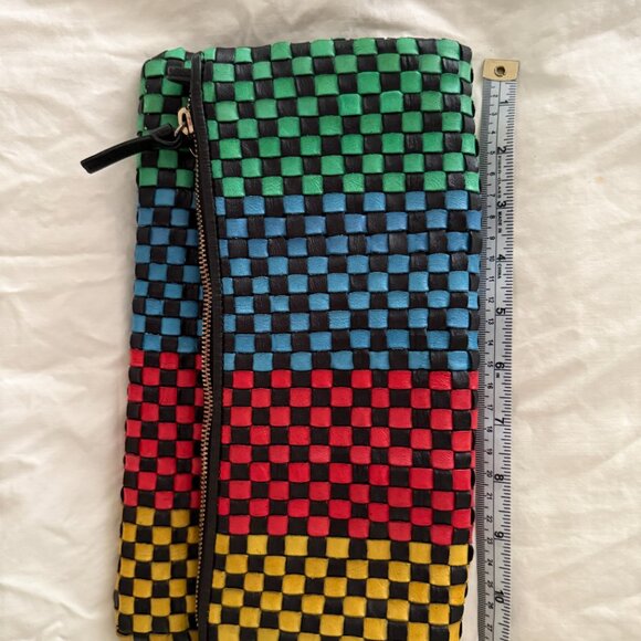 1- clare v foldover clutch or tote convertible checkerboard leather woven r… - Picture 4 of 7